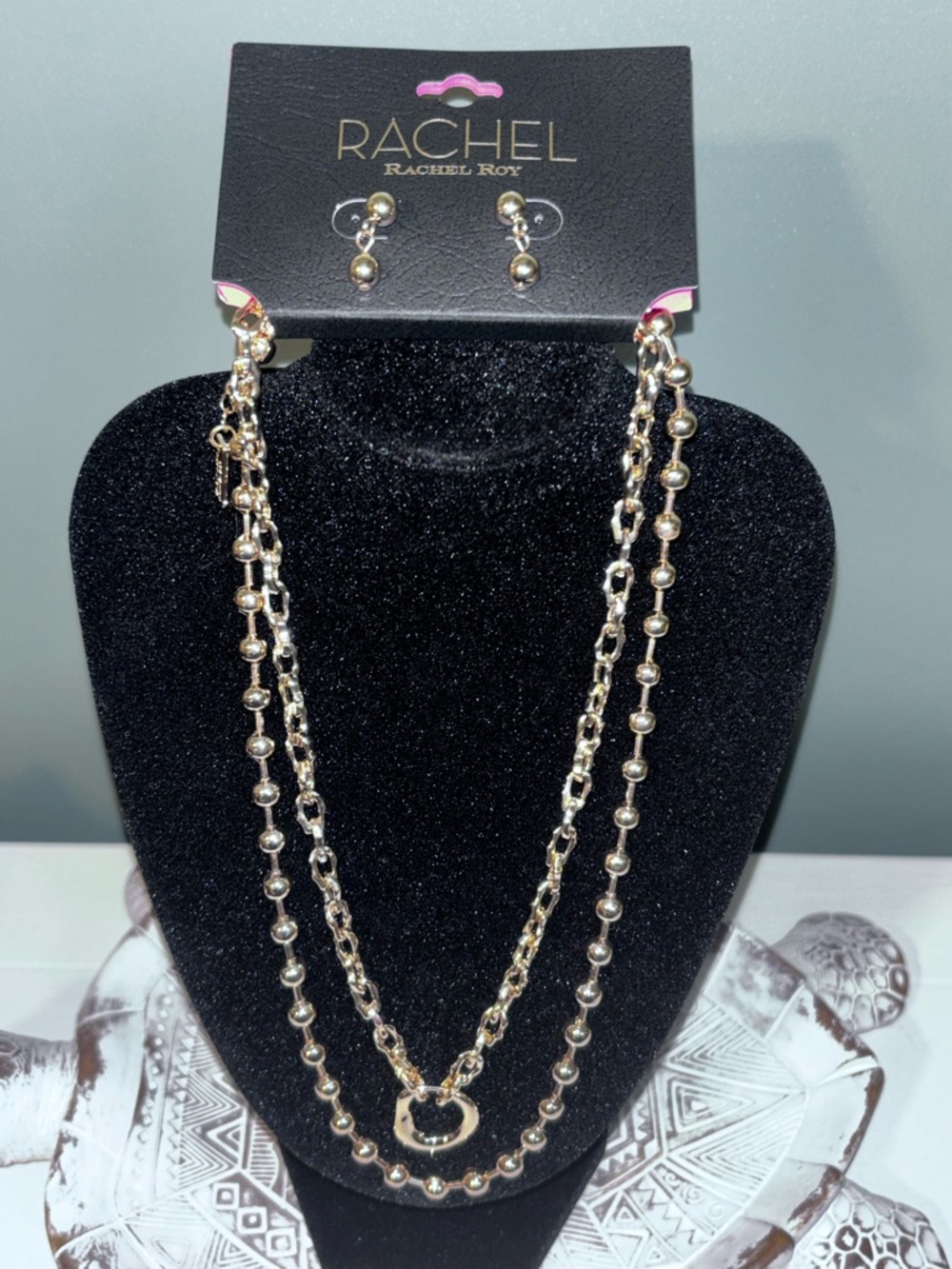 RACHEL Rachel Roy Gold-Tone Layered Bead and Link Necklace and Earrings